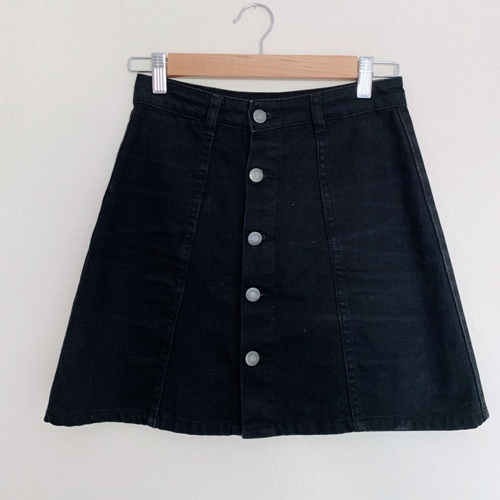 Black denim a-line mini skirt
